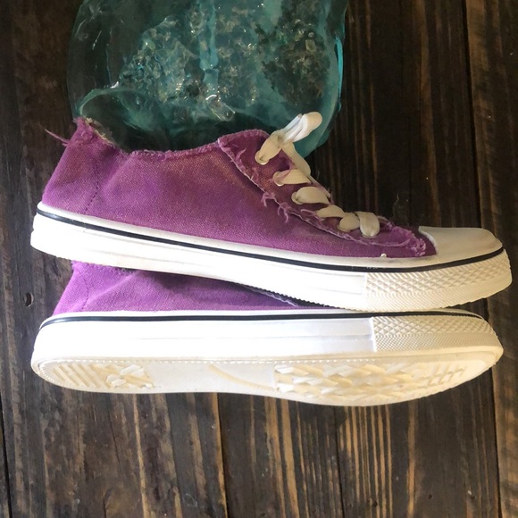 Women's Purple Low-top Canvas Casual Lace Up Sneakers Shoes Sz 9 Summer Beach - Picture 8 of 16
